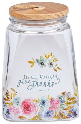 Give Thanks Pink Ranunculus Glass Gratitude Jar with Cards - 1 Thessalonians 5:18