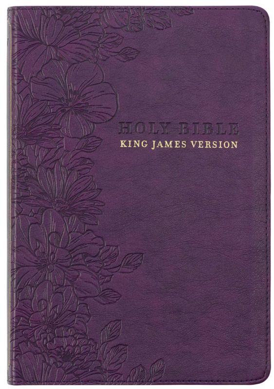 Purple Floral Faux Leather Large Print Thinline King James Version Bible with Thumb Index