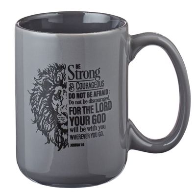 Be Strong Lion Gray Coffee Mug - Joshua 1:9