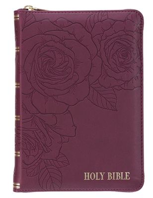 Maroon Faux Leather Compact King James Version Bible with Zipper Closure