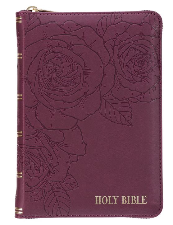 Maroon Faux Leather Compact King James Version Bible with Zipper Closure