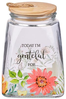 Today I'm Grateful For Orange Daisy Glass Gratitude Jar with Cards