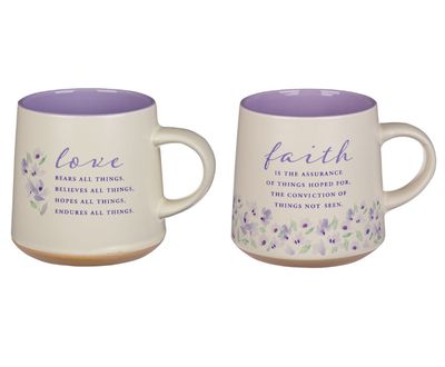 Faith and Love Lilac Purple Ceramic Coffee Mug Set