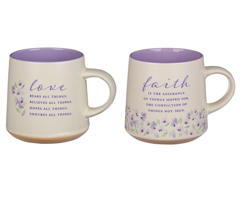 Faith and Love Lilac Purple Ceramic Coffee Mug Set