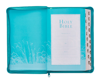 Turquoise Faux Leather King James Version Deluxe Gift Bible with Thumb Index and Zippered Closure
