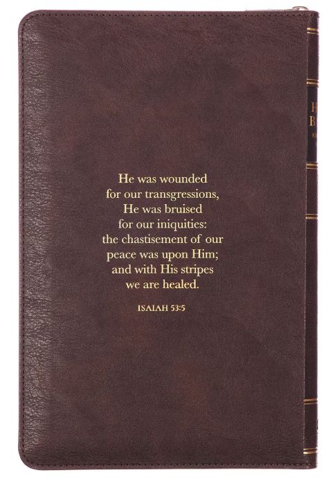Crown of Thorns Two-tone Brown Faux Leather King James Version Deluxe Gift Bible with Thumb Index and Zipper Closure