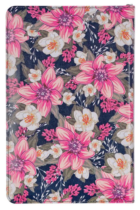 Floral Blue Faux Leather King James Version Deluxe Gift Bible with Thumb Index and Zippered Closure
