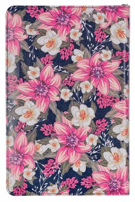 Floral Blue Faux Leather King James Version Deluxe Gift Bible with Thumb Index and Zippered Closure