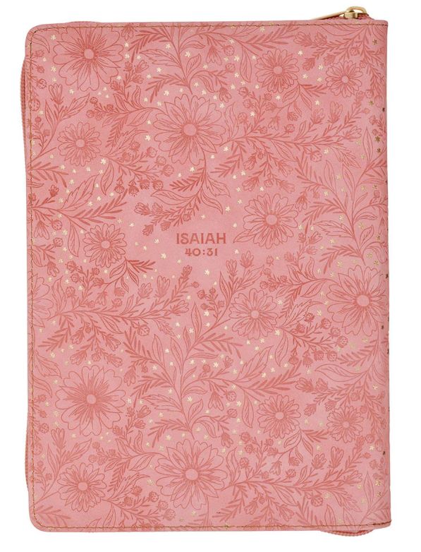 Trust Pink Floral Faux leather Classic Journal with Zipper Closure - Isaiah 40:31