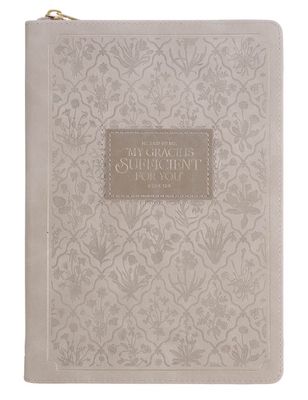 Sufficient Grace Taupe Faux Leather Classic Journal with Zipper Closure - 2 Cor 12:9