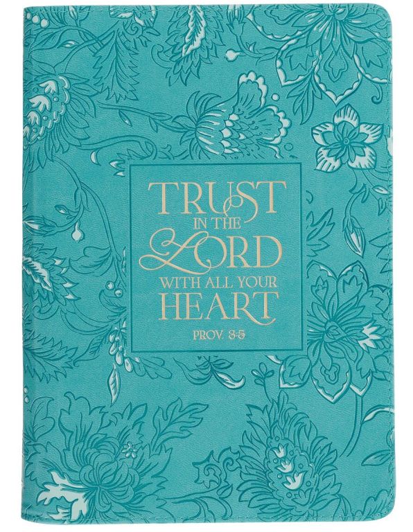 Trust in the Lord Teal Floral Faux Leather Journal with Zipper Closure - Proverbs 3:5