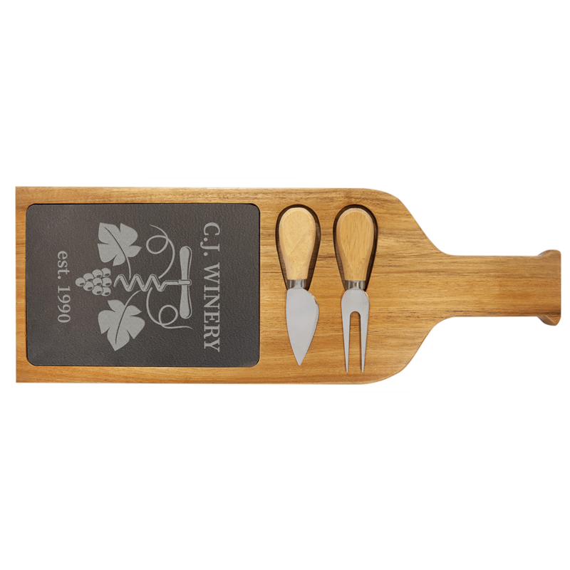 Wood/Slate Cheese Set 17 1/2&quot; x 6&quot;