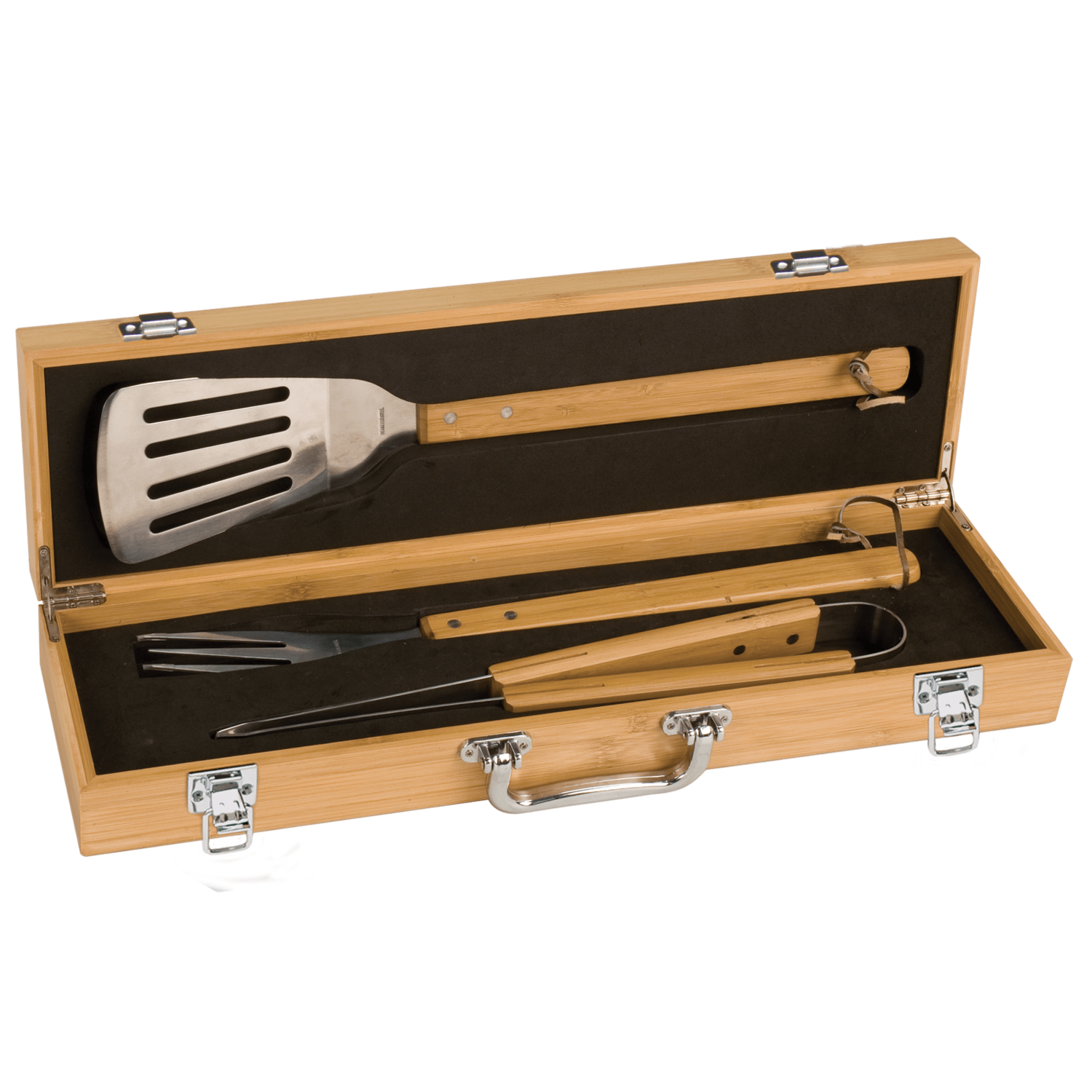 3-Piece Bamboo Barbecue Set with Case
