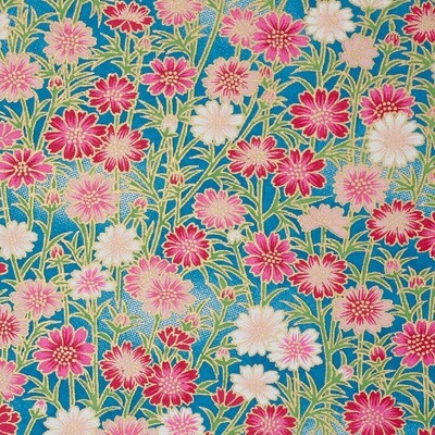 GW Esmie Silk Screen Wrap - Half Sheet Pink / red daisies / blue (12)