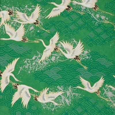 GW Esmie Silk Screen Wrap - Half Sheet Silver cranes/green (12)
