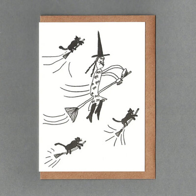 GC Witch &amp; Cats Letterpress Greetings Card