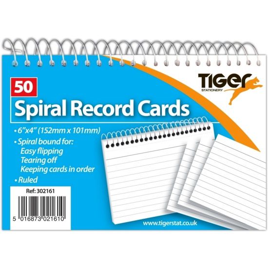 NB Record Cards - Spiral Bound - White Pages