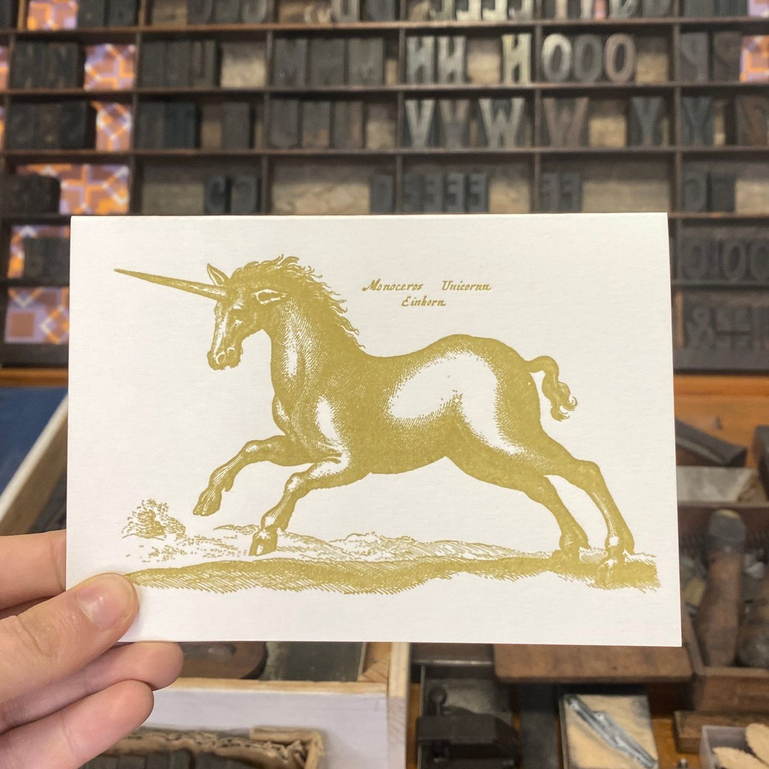 GC Unicorn Letterpress Greetings Card, COLOUR: Gold