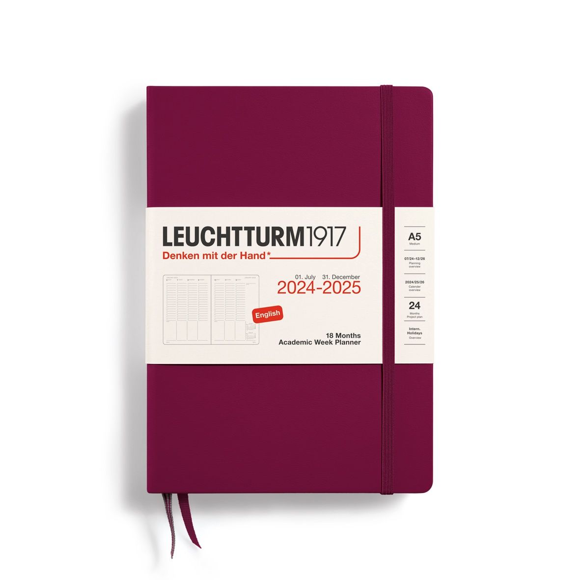 DI Port Red, Academic Week Planner Medium (A5), 18 months, 2024-25, English