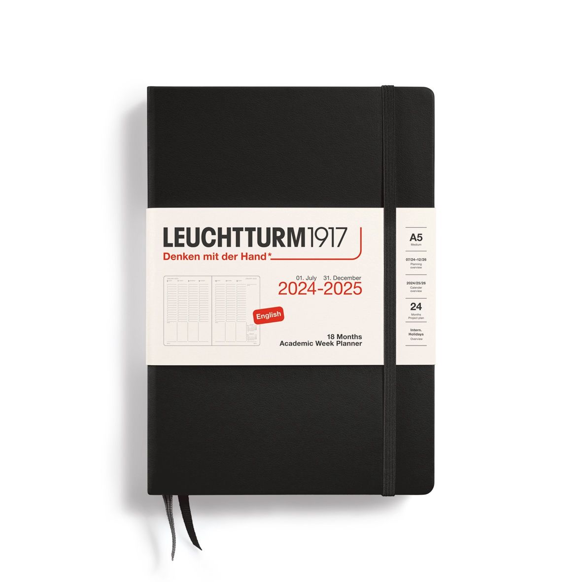 DI Black, Academic Week Planner Medium (A5), 18 months, 2024-25, English