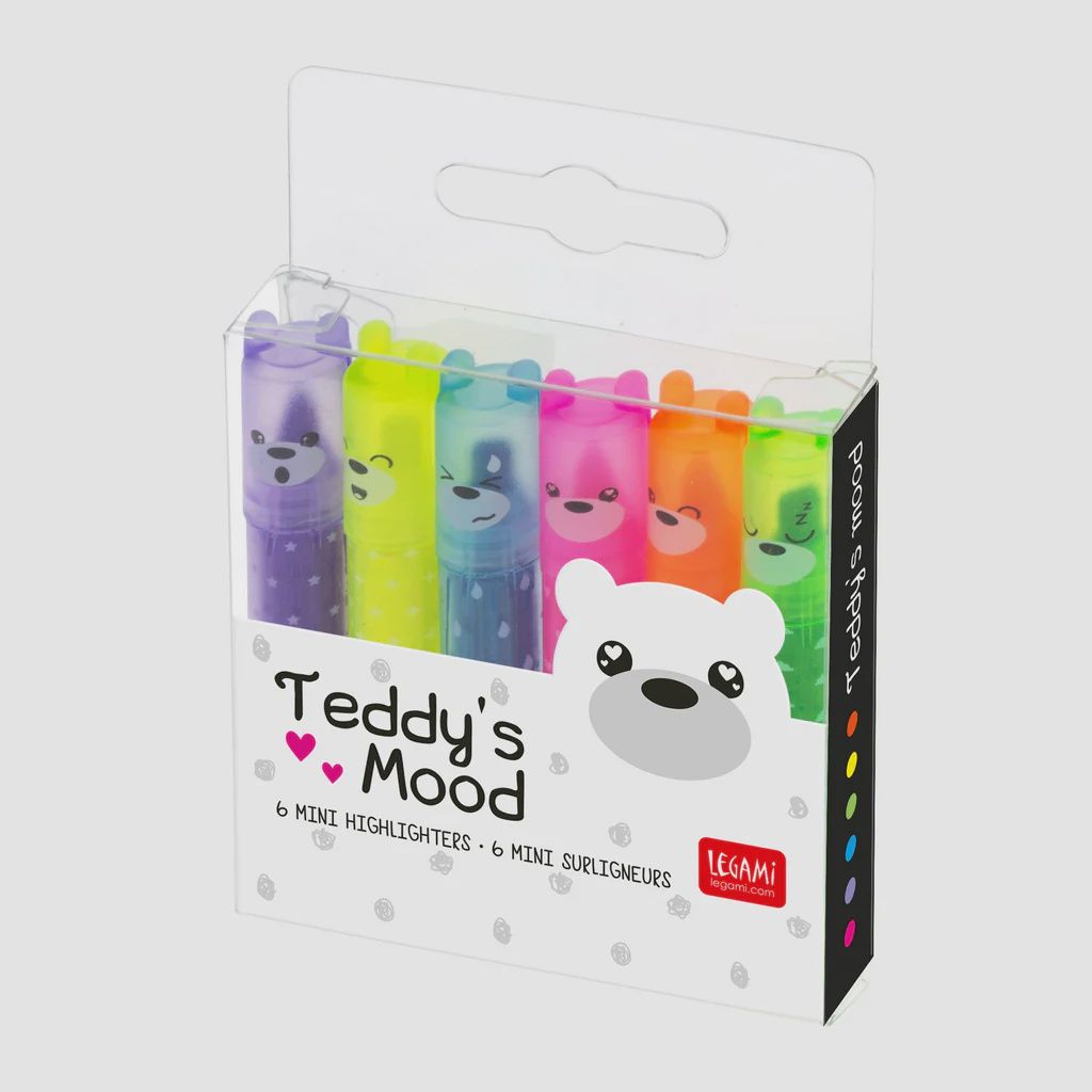 PN Legami Teddy&#39;S Mood - Set Of 6 Mini Highlight  Pens Sgl