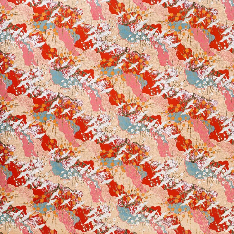 GW Silk Screen Wrap Half Sheet Pattern cranes collage red GW (12)