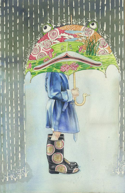 PT Medium Girl with Frog Umbrella Print 11 x 14