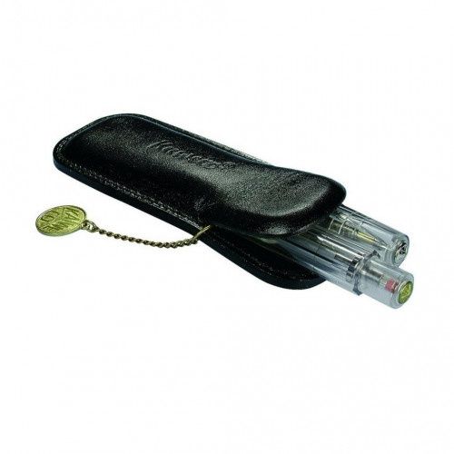 PA Kaweco Double Black Leather Pen Pouch with coin