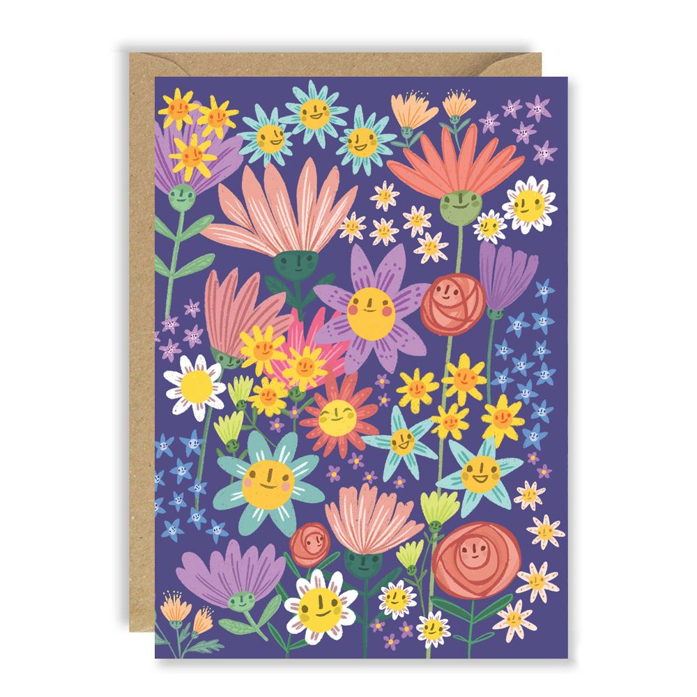 GC Flower Faces Blank Purple Greeting Card