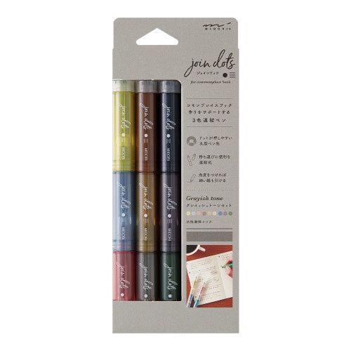 PN Midori Connecting Pen Join Dots 3-Pack Grayish Tone
