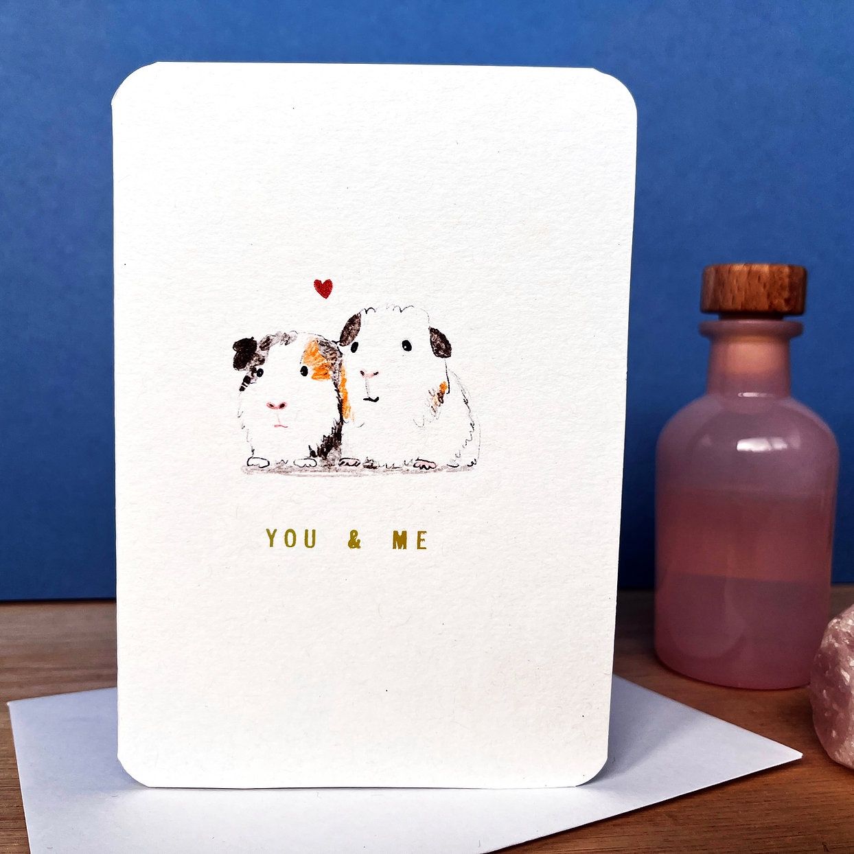 GC Vintage Gold You and Me Guinea Pig Greetings Card