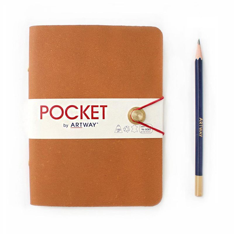 NB Artway INDIGO Pocket Leather Travel Journal Tan with 4B Pencil - A6