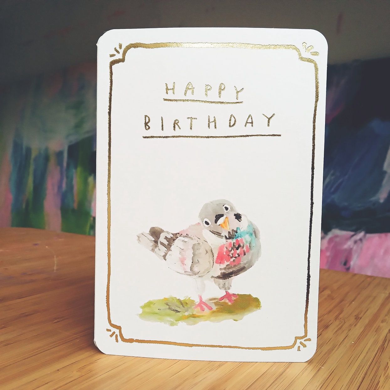 GC Gold Birthday Pigeon Greeting Card