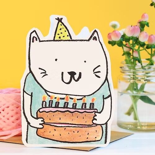 GC Cut-out Cat Birthday Greetings Card