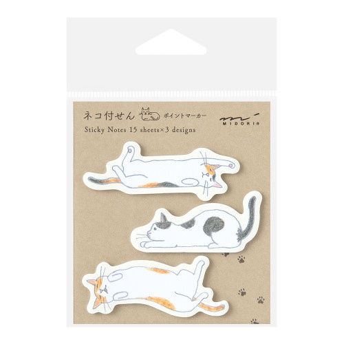 ST Midori Sticky Notes Point Cat Stretching Out