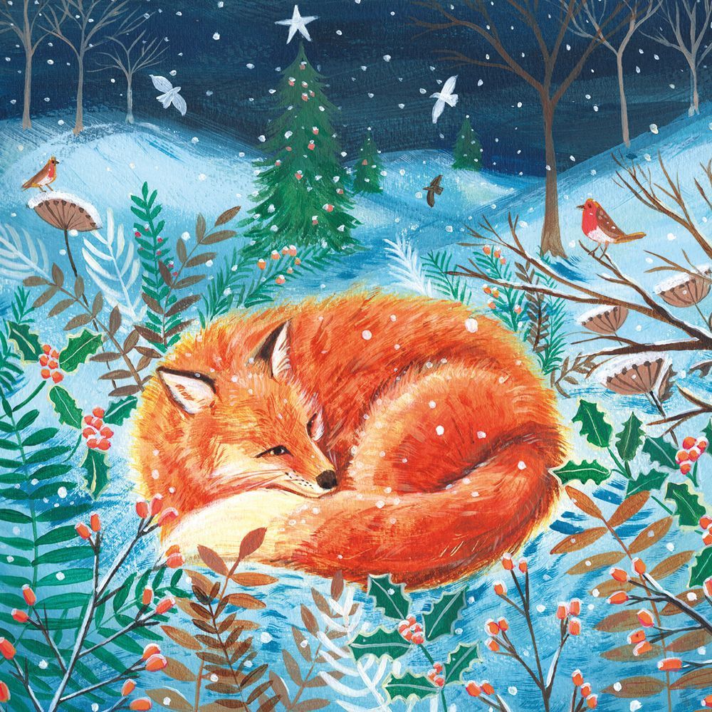 GCX Fox in the Snow BHF Charity Cards Small Square Pack of 8