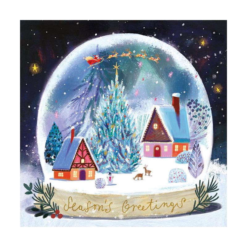 GCX WInter Village Snow Globe Small Square Christma Card - Pack of 8