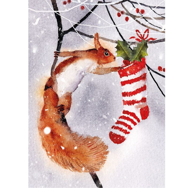 GCX Checking the Stocking Rectangular Classic Christmas Cards - Pack of 8