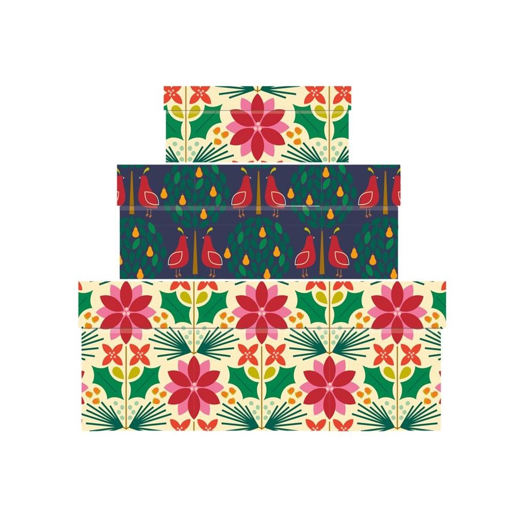 GBoX Poinsetta and Partridge Christmas Gift Box - various sizes