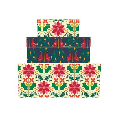 GBoX Poinsetta and Partridge Christmas Gift Box - various sizes