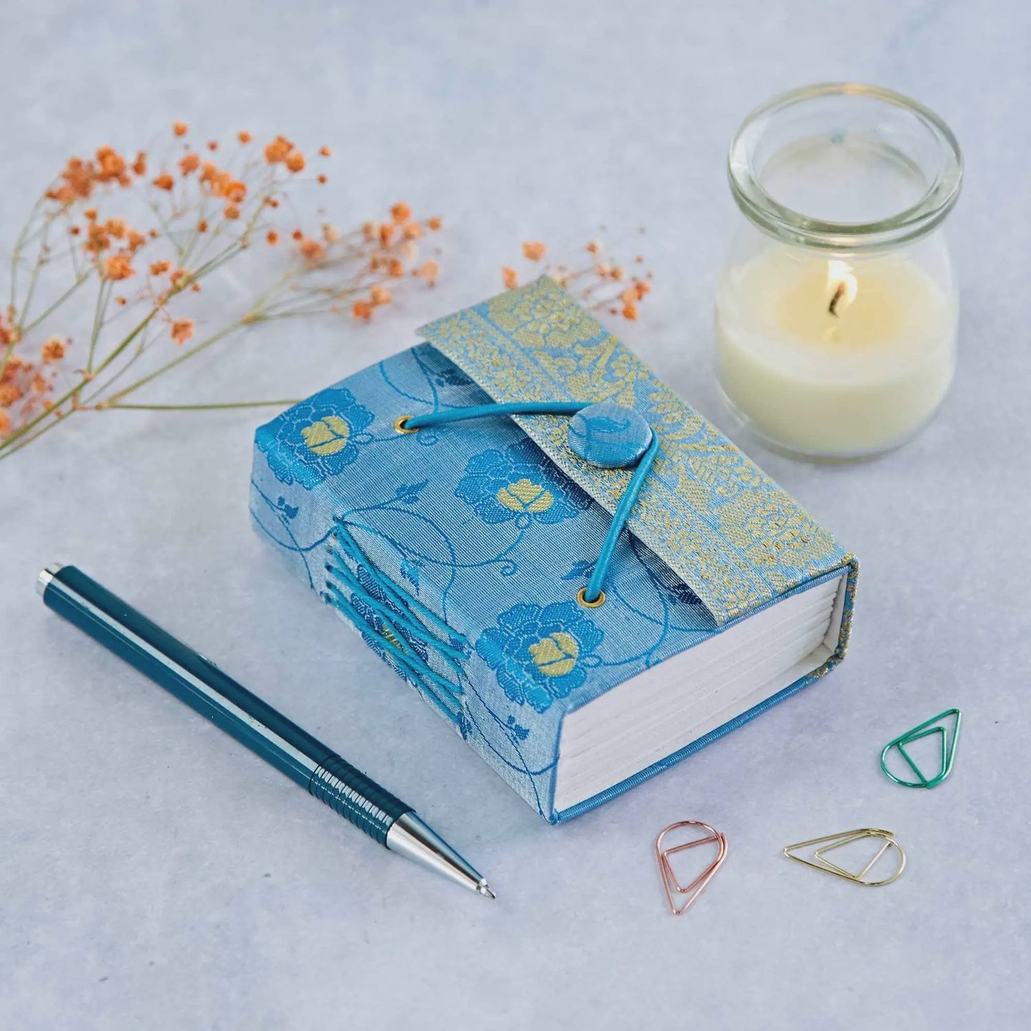 NB Mini Sari Fabric Journal (P1), FINISH: Blue