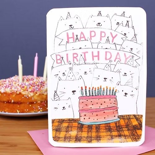 GC Cats and Cake Happy Birthday Card