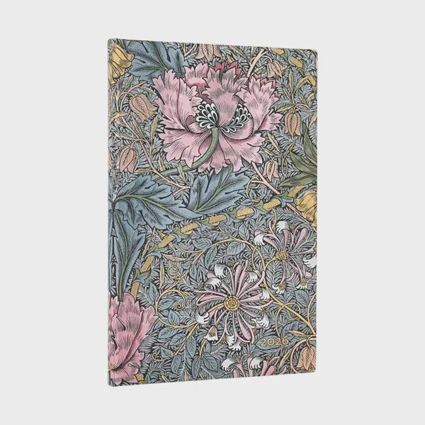 DI 2026 Morris Pink Honeysuckle (William Morris) Maxi 12-month Horizontal Softcover Flexi Dayplanner 2026 (Elastic Band Closure) Flexiback