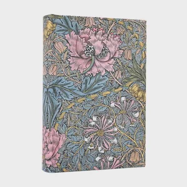 DI 2026 Morris Pink Honeysuckle (William Morris) Mini 12-month Day-at-a-Time Hardcover Flexi Dayplanner 2026 (Elastic Band Closure) Hardback