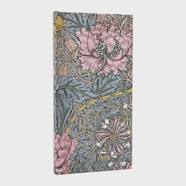 DI 2026 Morris Pink Honeysuckle (William Morris) Slim 12-month Horizontal Hardcover Flexi Dayplanner 2026 (Elastic Band Closure) Hardback