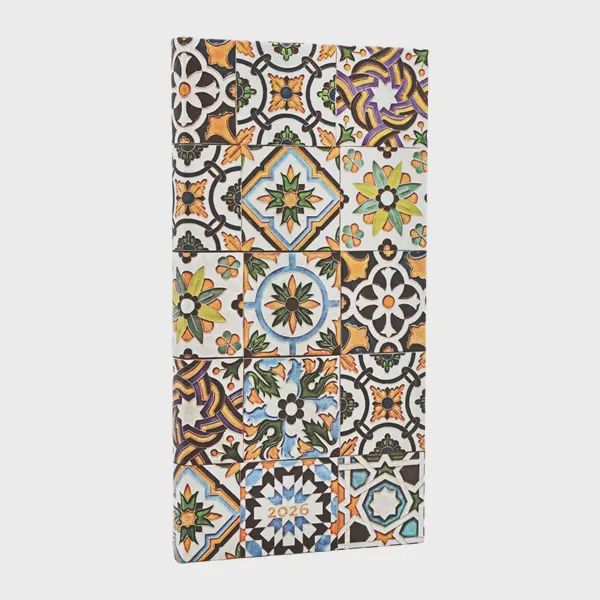 DI 2026 Porto (Portuguese Tiles) Slim 12-month Horizontal Hardcover Flexi Dayplanner 2026 (Elastic Band Closure) Hardback