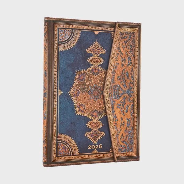 DI 2026 Safavid Indigo (Safavid Binding Art) Midi 12-month Horizontal Hardcover Flexi Dayplanner 2026 (Wrap Closure) Hardback