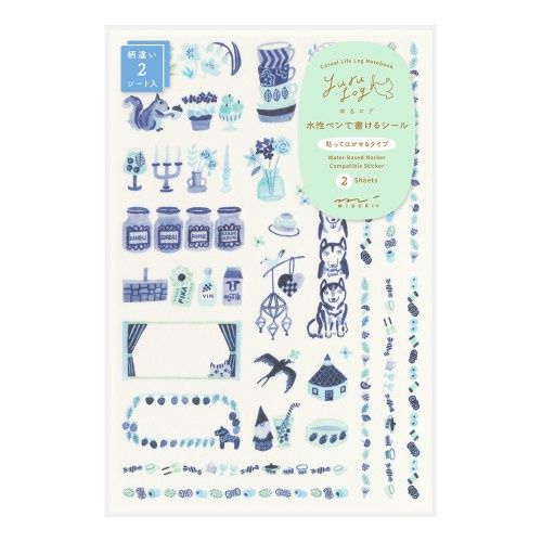 ST Midori Yuru Log Decoration Sticker 2 Sheets Blue Nordic