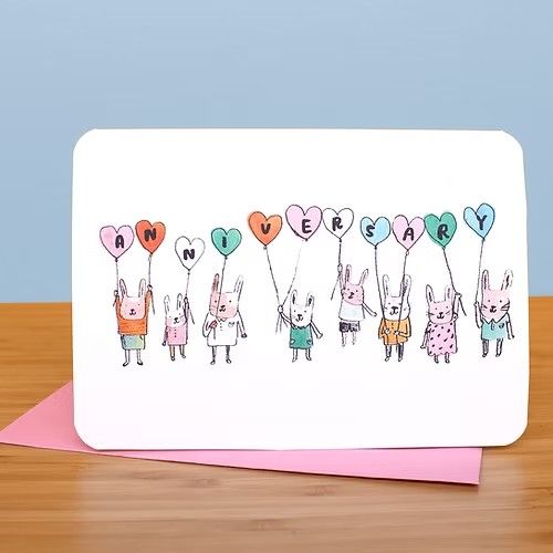GC Anniversary Bunnies and Balloons Greeting Card