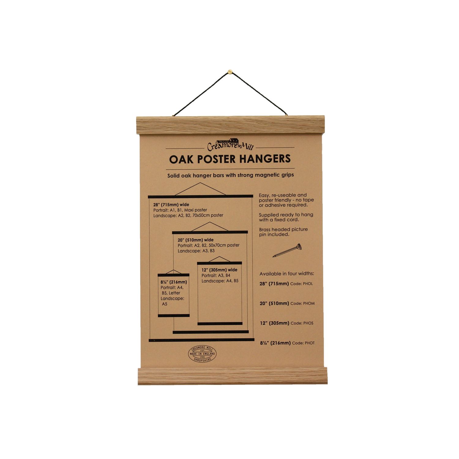 PF Oak Poster Hanger 8.5″ (216mm)